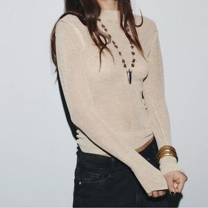Mock Neck Knit Sweater, Sand, Zara, L, NWT